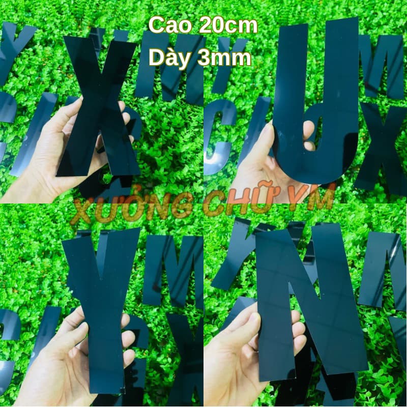 Chữ Alu Đen Bóng Cao 20cm Dày 3mm Dán Tường Biển Quảng Cáo