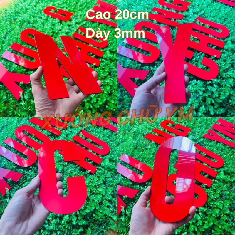 Chữ Alu Đỏ Bóng Cao 20cm Dày 3mm Dán Tường Biển Quảng Cáo
