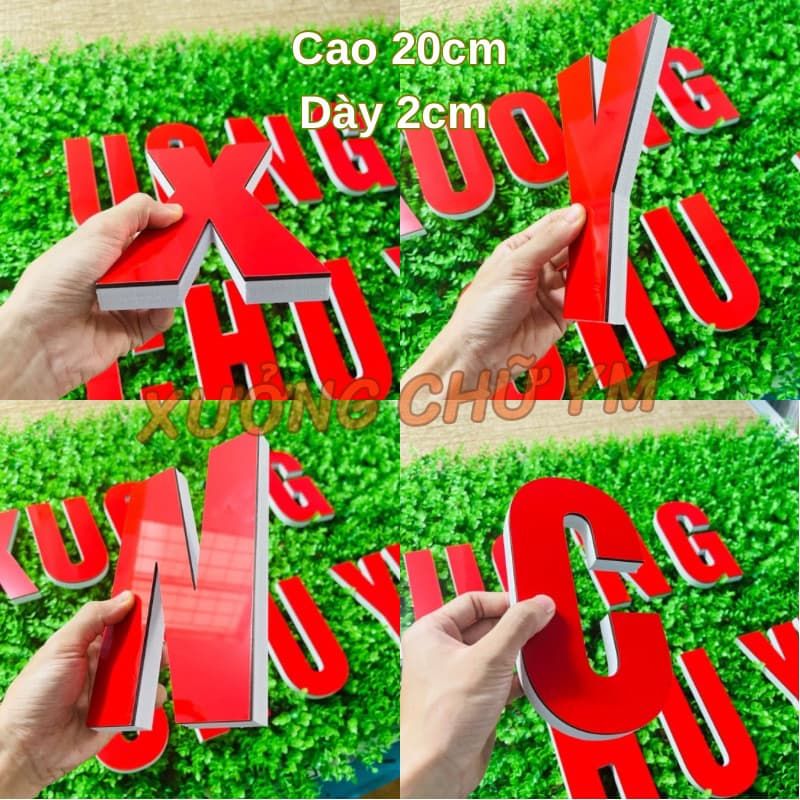Chữ Nổi Alu Đỏ Bóng Cao 20cm Chân Fomex Dán Tường Biển Quảng Cáo