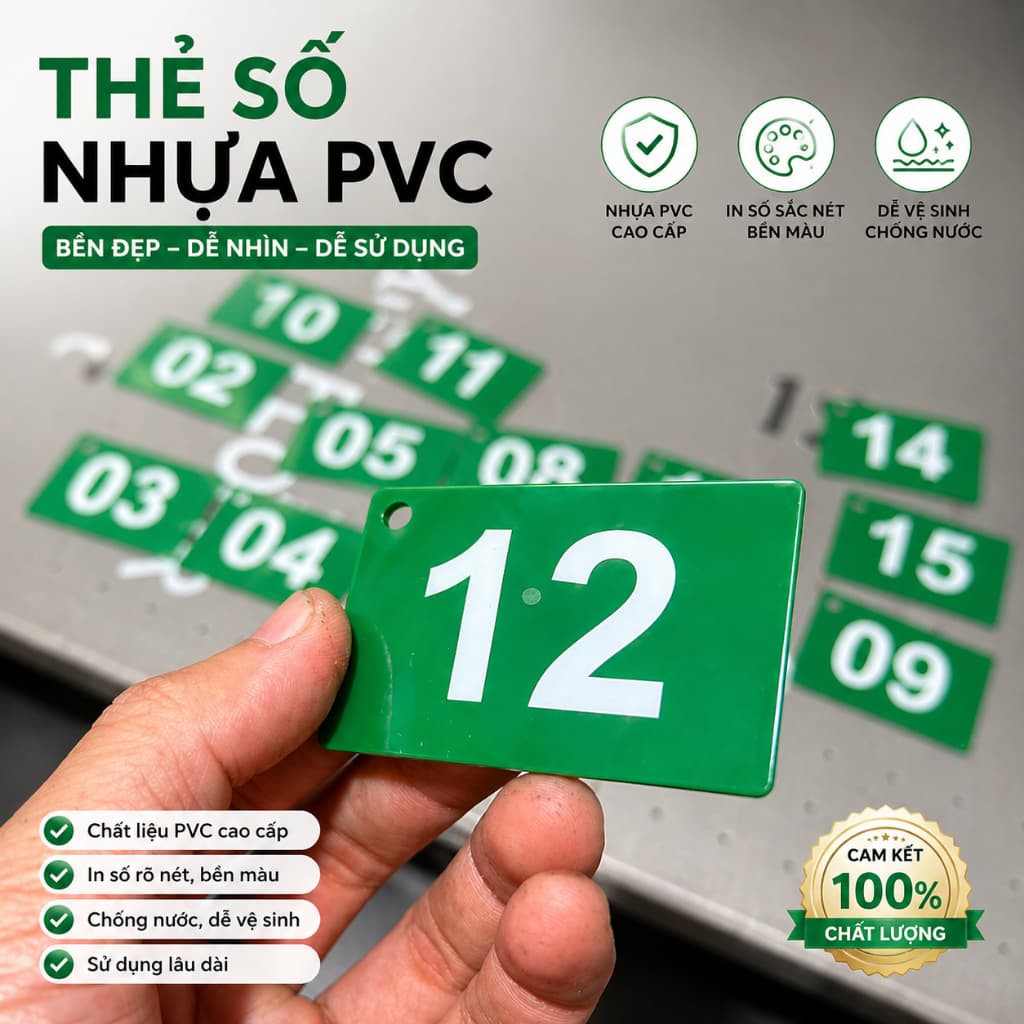 Thẻ Số Thứ Tự Mica Xanh Lá 2mm Cao Cấp – Dày Dặn, In UV Sắc Nét
